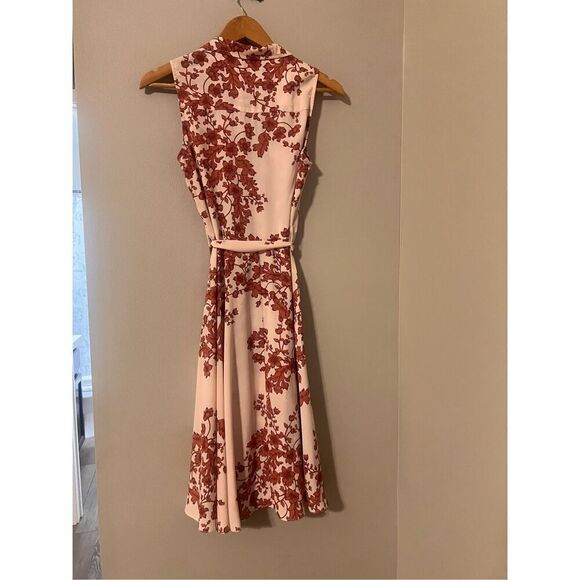 Nanette Lepore 4 Sleeveless Button Down A-Line Dress Cream Rust Floral Midi - Picture 9 of 11